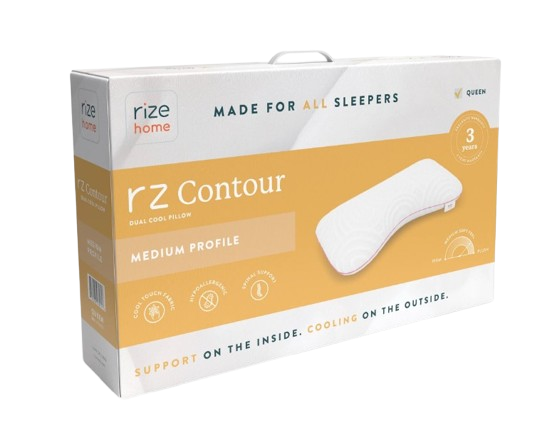 Rize Home Contour Dual Cool Pillow Packaging With White Pillow Illustration  