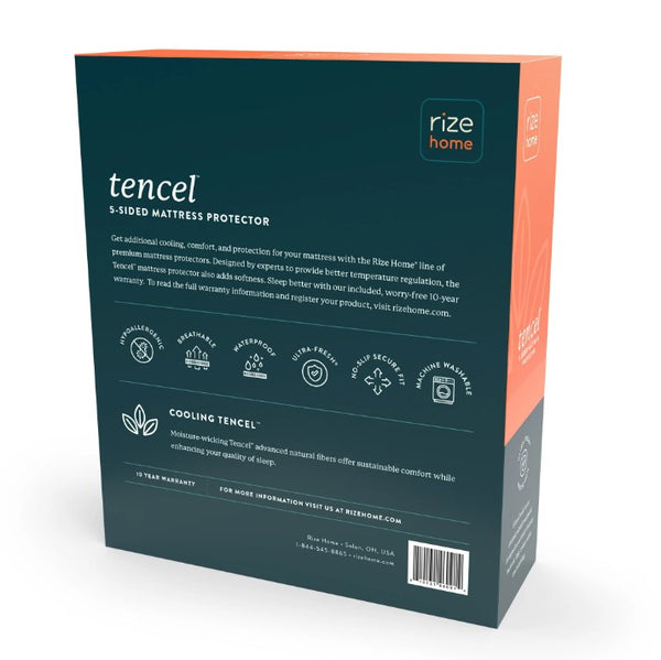 Rize Home Tencel Mattress Protector Packaging With Text And Branding