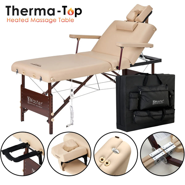 Master Massage Equipment 30" DEL RAY™ SALON Portable Massage Table Package with Therma-Top® - Adjustable Heating System! (Sand Color)