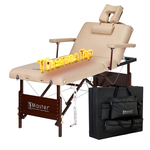 Master Massage Equipment 30" DEL RAY™ SALON Portable Massage Table Package with Therma-Top® - Adjustable Heating System! (Sand Color)