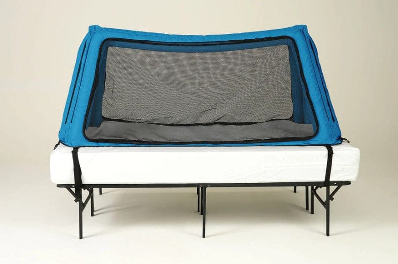 Safe Place Bedding Model 100 Travel Bed Front View Light Blue Colored Cover