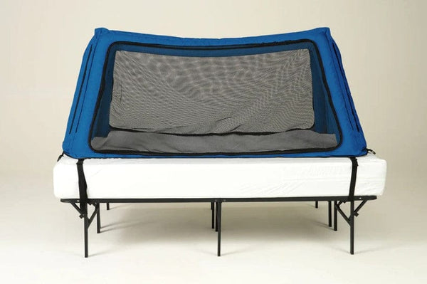 Safe Place Bedding Model 100 Travel Bed Front View Royal Blue Colored Cover