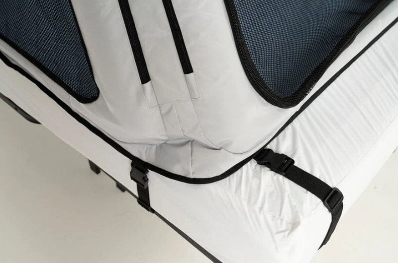 Safe Place Bedding Model 100 Travel Bed Side Corner View Gray Colored Cover