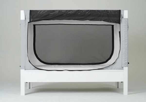 Safe Place Bedding Model 200 Side View White Paint Finish With Gray Cover