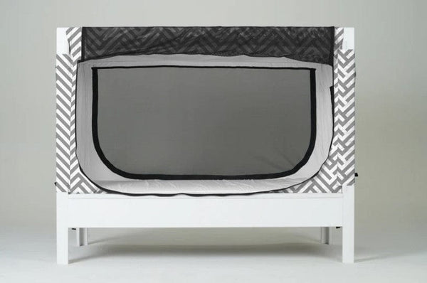 Safe Place Bedding Model 200 Side View White Finish With ZigZag Cover