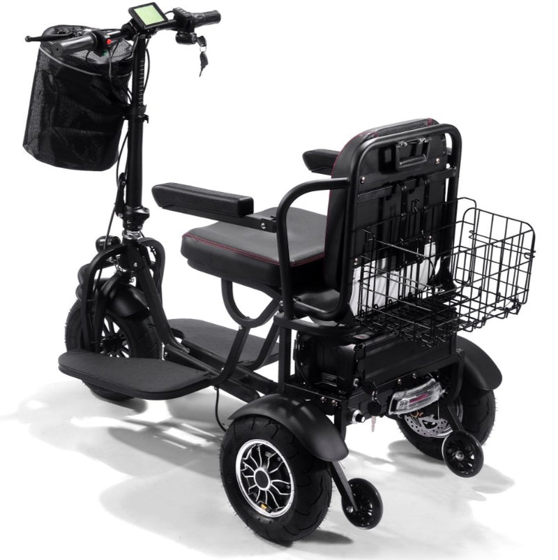 MotoTec Folding Mobility Electric Trike 48v 1000w Dual Motor Lithium Black