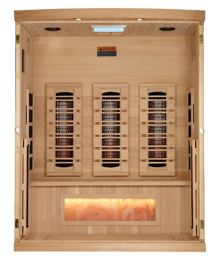 Golden Designs Reserve Edition 3-Person Full Spectrum EMF Indoor Sauna With Himalayan Salt Bar | GDI-8030-03