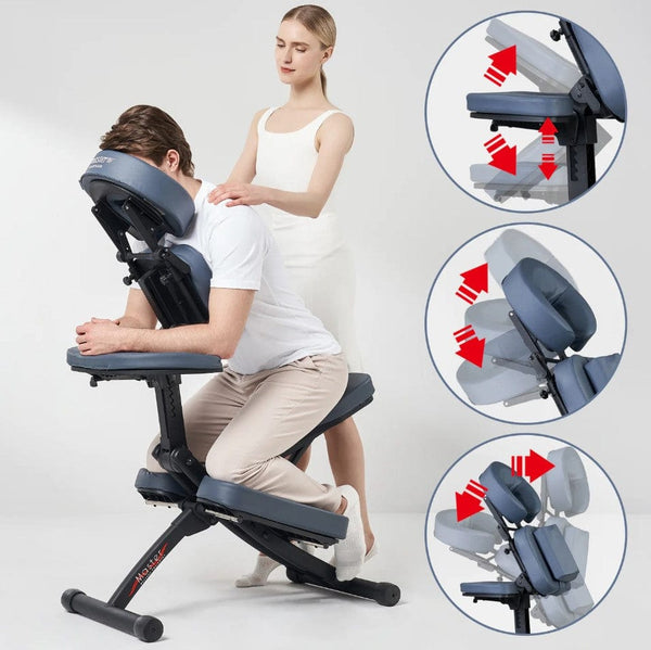 Master Massage Equipment Rio Portable Massage Chair Lightweight Strong Deluxe Adjustable Storable With Luggage Style Carrying Case, Royal Blue