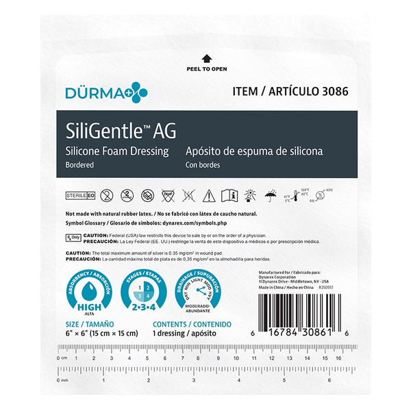 Dynarex SiliGentleAG - Silicone Bordered Foam Dressing