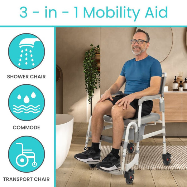 Vive Health Shower Commode Transport Chair