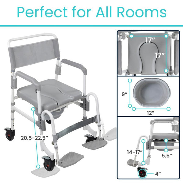 Vive Health Shower Commode Transport Chair