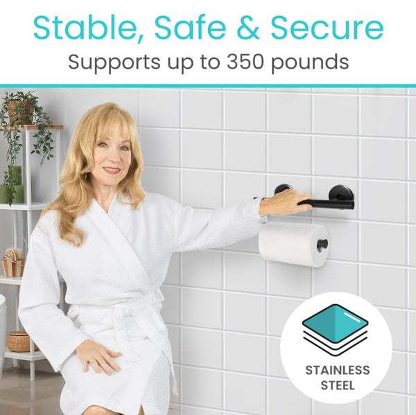 Vive Health Metal Grab Bar With Toilet Paper Holder