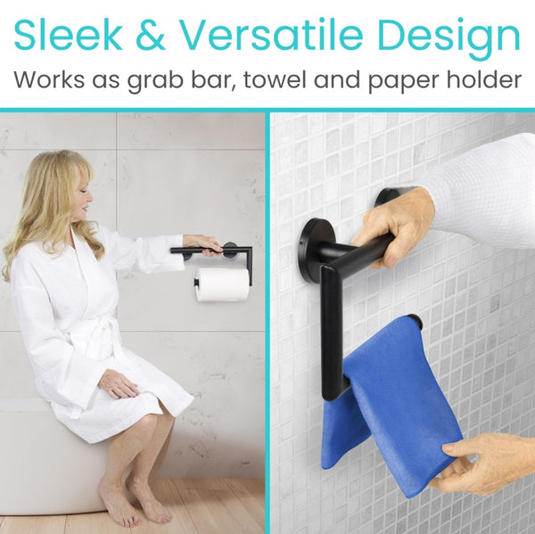 Vive Health Metal Grab Bar With Toilet Paper Holder