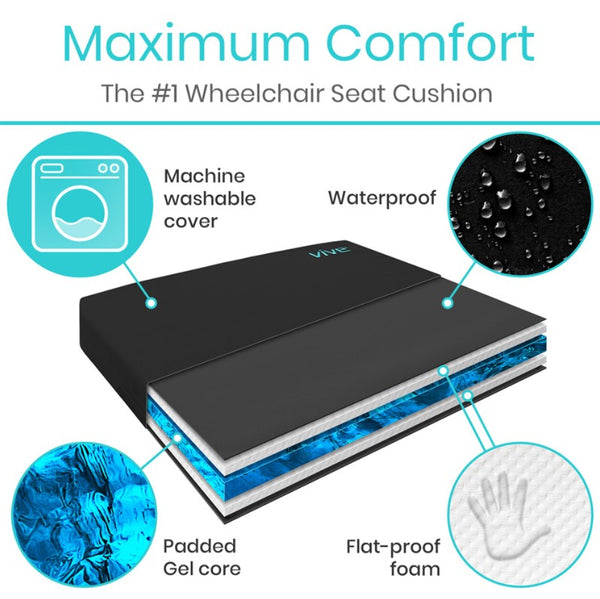 Vive Health Gel Wheelchair Seat Cushion for Pressure Relief & Comfort