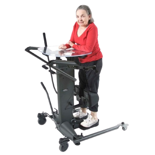 Side View Of A Woman Using The EasyStand StrapStand Standing Frame 