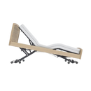 Side View Of The Accora Empresa 12-Function Hi-Low Adjusting Nursing Bed Shown In Skandi Design In The Reverse Trendelenburg Position And Oak Wood Finish