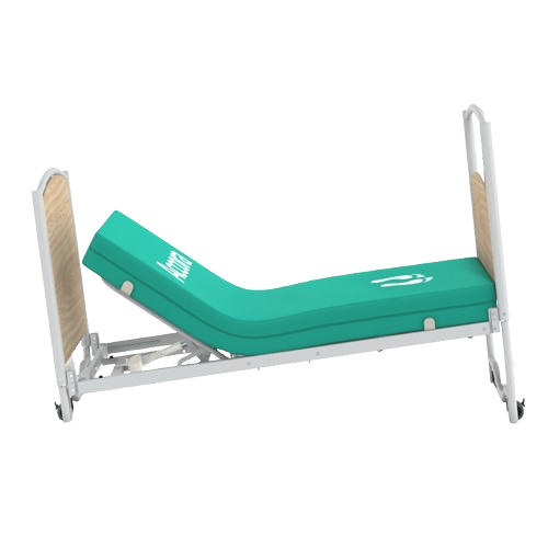 Side View Of The Accora FloorBed Ultra Low Adjustable Bed In Trendelenburg Position With Head Position Raised