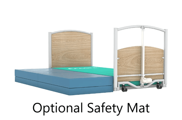 Side View Of The Accora FloorBed Ultra Low Adjustable Bed Shown With Optional Safety Mat