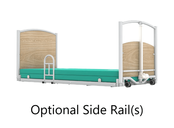 Side View Of The Accora FloorBed Ultra Low Adjustable Bed Shown With The Optional Side Rail