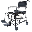Side View Of The ActiveAid 600 Shower Commode Chair Shown With Black Frame And Package