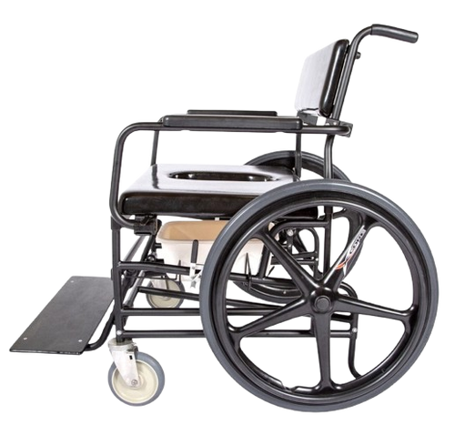 Side View Of The ActiveAid 720 Bariatric Shower Commode Chair Shown With Black Frame Color