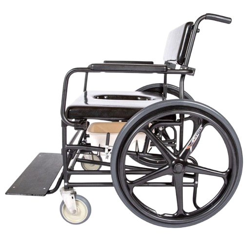 Side View Of The ActiveAid 720 Bariatric Shower Commode Chair Shown With Black Frame Color