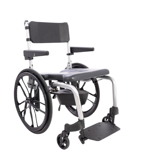 Side View Of The ActiveAid SC Self-Propelled Shower Commode Chair Shown With White Frame Color