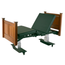 Side View Of The Assured Comfort Mobile Hi Low Adjustable Bed In The Elevated Height Position With Articulation Shown In Natural Oak Finish Raised Panel Headboard And Footboard