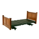 Side View Of The Assured Comfort Mobile Hi Low Adjustable Bed In The Flat Height Position Shown In Natural Oak Finish Raised Panel Headboard And Footboard