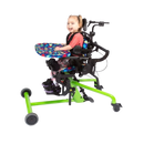 Side View Of The EasyStand Bantam Extra Small Standing Frame Shown In Green Color With Child Using The Device
