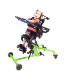 Side View Of The EasyStand Bantam Small Standing Frame Shown In Green Color With Child Using The Device In The Supine Position