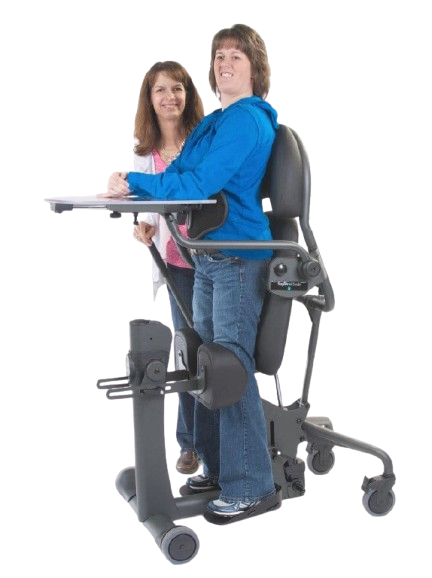 Side View Of The EasyStand Evolv Large Shown With A Woman Using The Stander And Another Woman Standing Next To Her