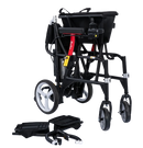 Side View Of The Feather Electric Wheelchair In The Folded Position With Leg Rests On The Ground