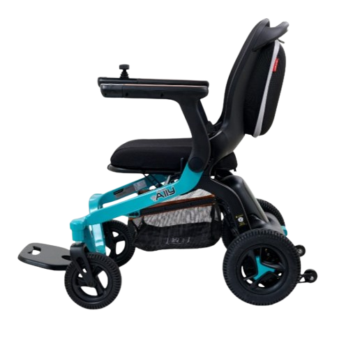 Side View Of The Golden Technologies Ally Electric Wheelchair Left Side Shown In Teal Color