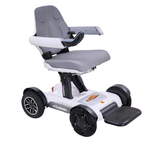 Side View Of The Golden Technologies Ally Sport Omnidirectional Electric Wheelchair Right Side Shown In White Color