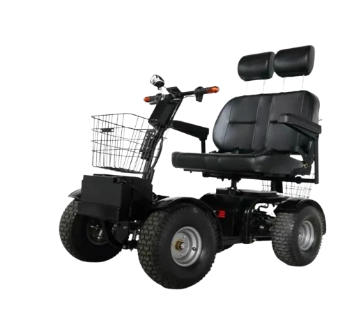 Side View Of The Green Transporter Cheeta Golf All-Terrain Mobility Scooter Double Seat Left Side