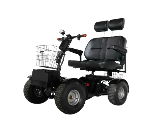 Side View Of The Green Transporter Cheeta Golf All-Terrain Mobility Scooter Double Seat Left Side