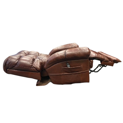 Side View Of The Journey Perfect Lift Chair With Genuine Leather Fabric In The Zero Gravity Position