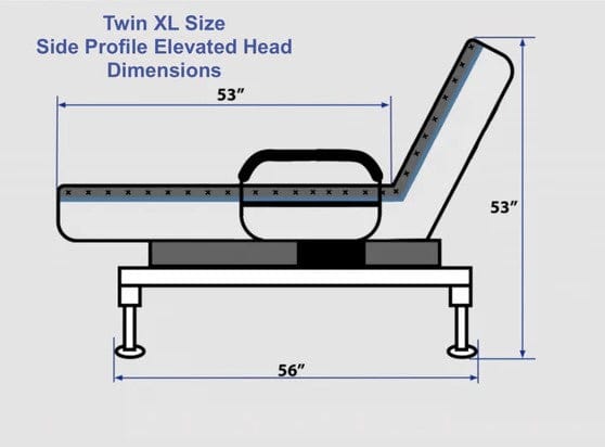 Side View Of The Journey UPbed Sleep-To-Stand Adjustable Bed In The Elevated Head Position Twin XL Dimensions