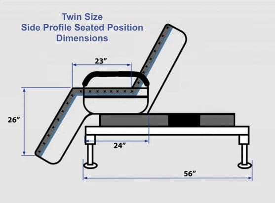 Side View Of The Journey UPbed Sleep-To-Stand Adjustable Bed In The Seated Position Twin Dimensions