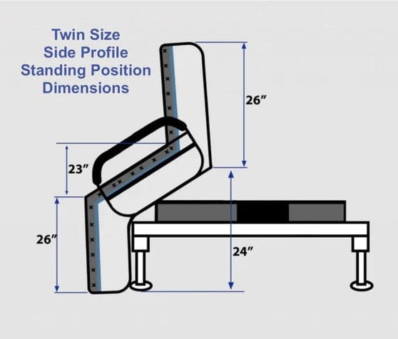 Side View Of The Journey UPbed Sleep-To-Stand Adjustable Bed In The Standing Position Twin Dimensions