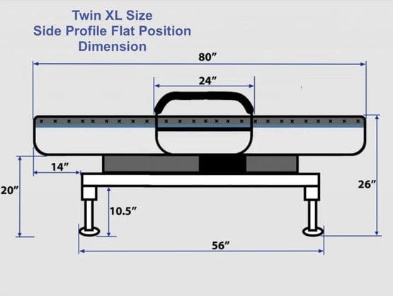 Side View Of The Journey UPbed Sleep-To-Stand Adjustable Bed Twin XL Dimensions