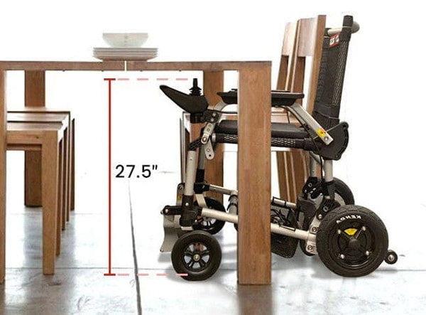 Side View Of The Journey Zoomer Electric Wheelchair Shown In Black Color Demonstrating Its Height Level