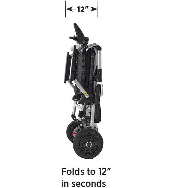 Side View Of The Journey Zoomer Electric Wheelchair Shown In Black Color In The Folded Position