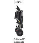 Side View Of The Journey Zoomer Electric Wheelchair Shown In Black Color In The Folded Position