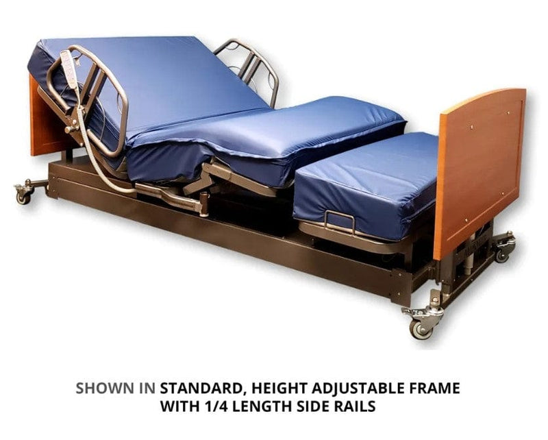Side View Of The Med Mizer Active Care Rotating Bed Height Adjustable Frame With 1/4 Length Side Rails