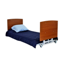 Side View Of The Med Mizer AllCare AC-N Ultra Low Adjustable Bed In The Flat Position Shown With Cherry Boards And Comforter 
