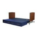 Side View Of The Med Mizer AllCare AC-N Ultra Low Adjustable Bed In The Flat Position Shown With Mahogany Boards And Safety Mat