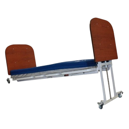 Side View Of The Med Mizer AllCare AC-N Ultra Low Adjustable Bed In The Trendelenburg Position Shown With Mahogany Boards