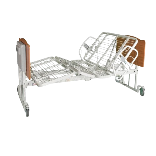 Side View Of The Med Mizer EX8000 Bariatric Adjustable Bed With Cherry Finished Boards And Shown With 1/4 Length Side Rails
